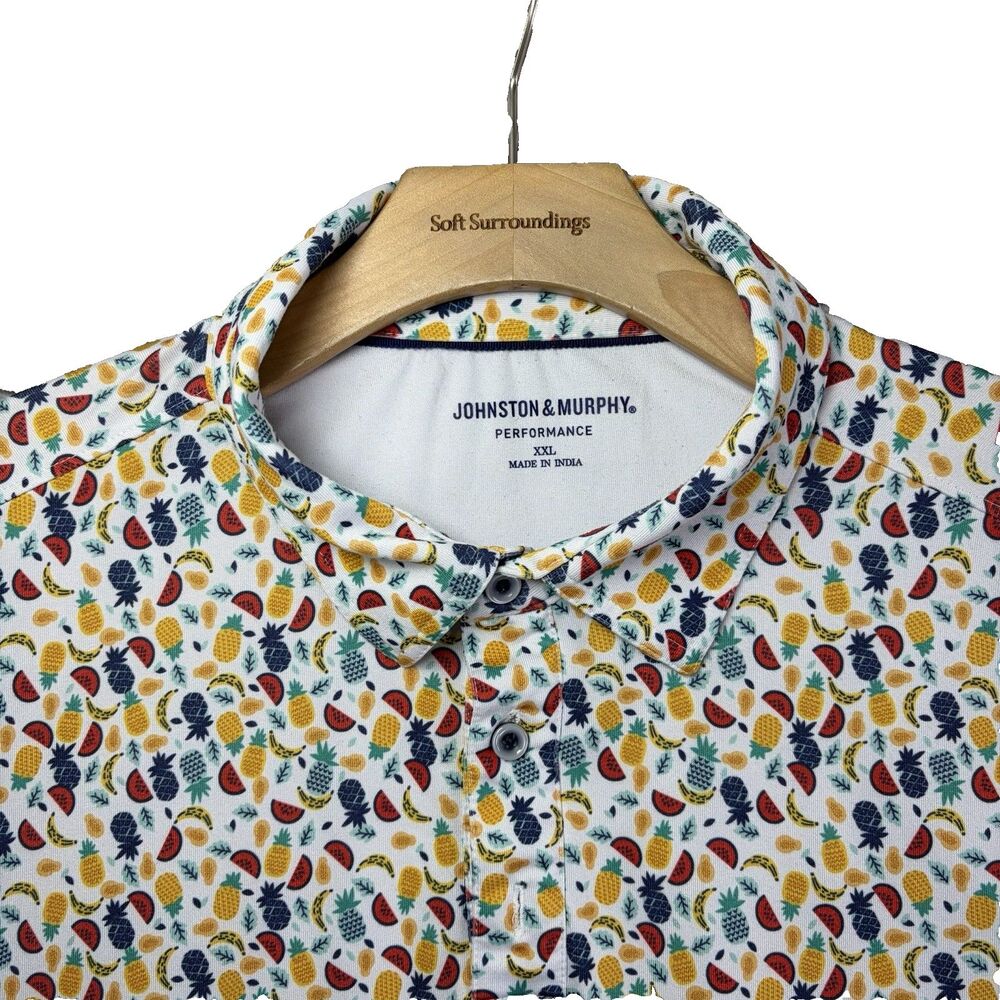 Johnston & Murphy Performance Polo Shirt Mens XXL Fruit Floral Print Preppy Golf